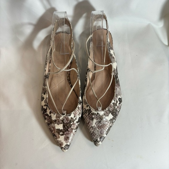 HISPANITAS Sz 38 Pointy Toe Floral Snake Embossed Made in Spain Sling Back Flats - Picture 2 of 9